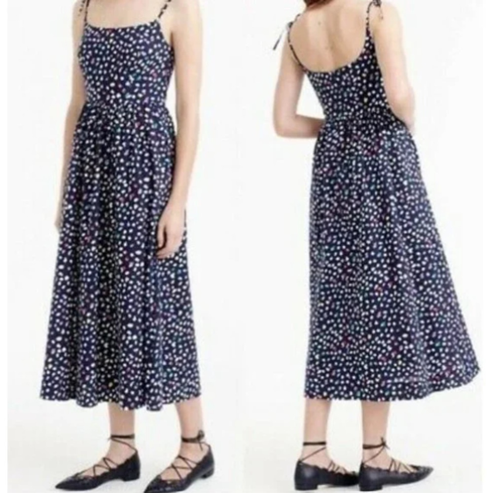J. Crew Sundress Ratti Happy Cat Print Confetti Navy Blue Midi Dress Women's 00